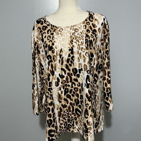 Alfred Dunner 2X Plus "Key Items" Animal Print Knit Top Blouse - Picture 1 of 6